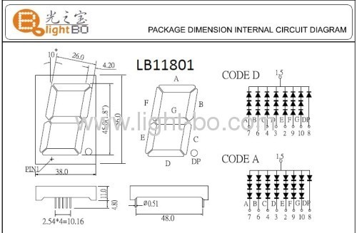 1.8 inch comon anode super bright red 7 segment led display