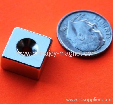 Neodymium Magnets 1/2 in x 1/2 in x 1/4 in w/Dual Sided Countersunk Hole