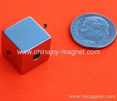 N50 1/2 Inch Cube w/hole perpendicular to Magnetized Neodymium Magnets