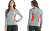 Long Sleeve Contrast Neck Tape Womens Fitness Wears Grey Back Storage Pockets