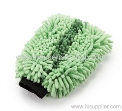 Yellow-green Microfiber Chenille Car Wash Cleaning Mitt Brush Glove Towel