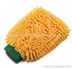 Yellow-green Microfiber Chenille Car Wash Cleaning Mitt Brush Glove Towel