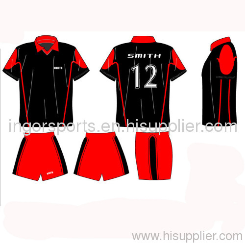 Black / RedSublimated SoccerJerseys and Shorts With Collar Cool Max XS - 5XL