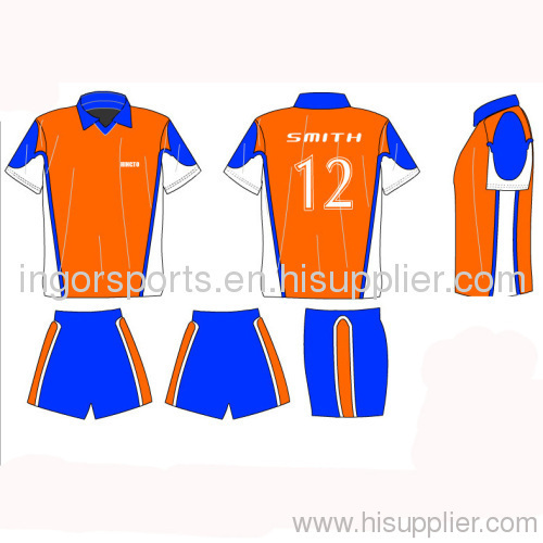 Soccer Set With Sublimation Print Shirts And Shorts With Collar, Team Football Uniforms