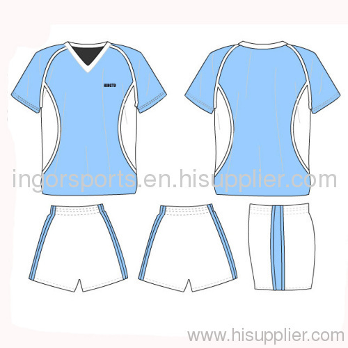 Cool Dry Soccer Uniforms Shirts And Short, Football Tracksuits Sky Blue / White