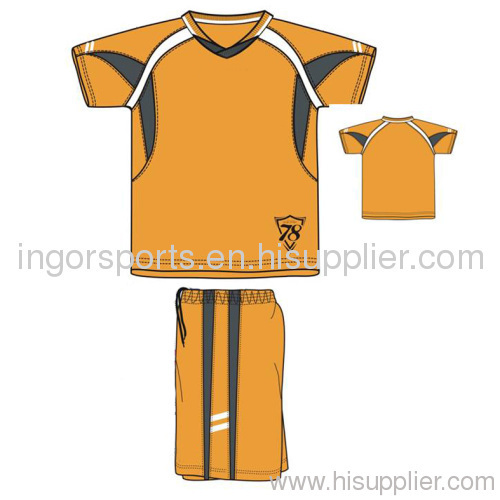 Gold / Blue Round Neck Sublimated Soccer Jersey With Personalize Logo For Leagues, Teams