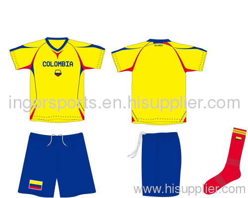 Sublimated Soccer Colombia Football Jerseys and Shorts with Socks for Children / Adult