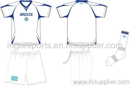 OEM Greece Football Jerseys and Shorts with Socks, Soccer Uniform Kits