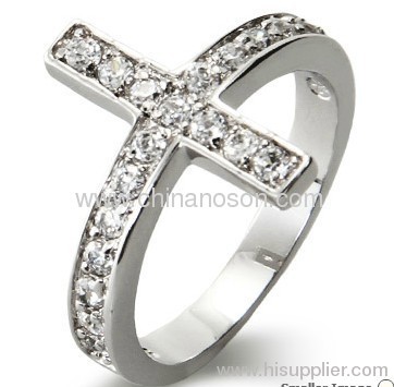 Sterling Silver CZ Sideways Cross Ring