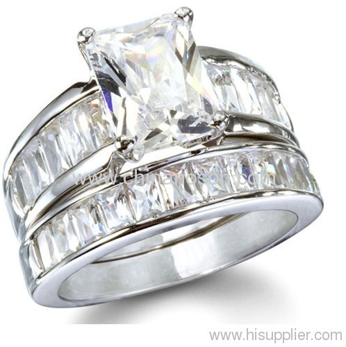 Scott Kay Inspired Past Present and Future Wedding CZ Ring Set