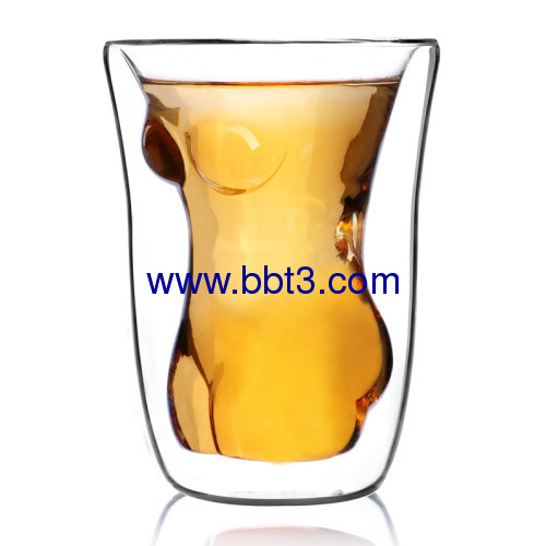 Hot selling beauty shape double wall glass cup