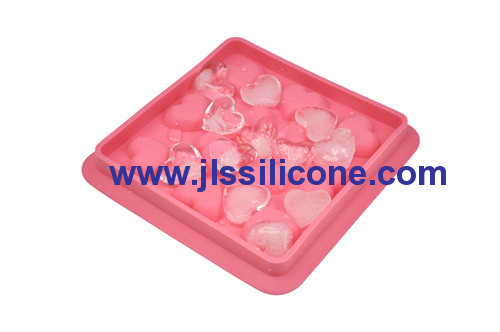 pink heart silicone ice cube trasy with 12 cubes