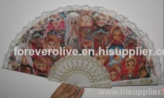 New Retro Spanish Folding Hand Fan Decorative Design Chrysanthemum Flowers With Lace, YFK659B