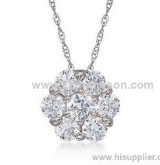 CZ Flower Drop Necklace in 14kt White Gold plating