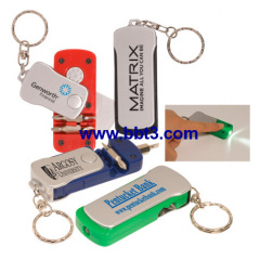 Promotional swivel keychain with tools and lighting