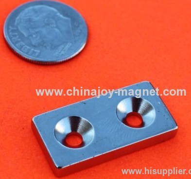 2 Countersunk Holes Neodymium Bar Magnets 1 in x 1/2 in x 1/8 in