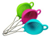 colorful kitchenware silicone colander or pasta stainer with stainless steel handle