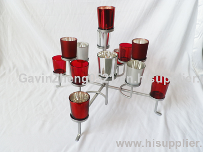 metal base glass cup candle holder with silver color