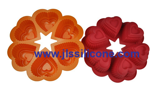 conjoined 6 heart silicone bakeware mould cake bake tray