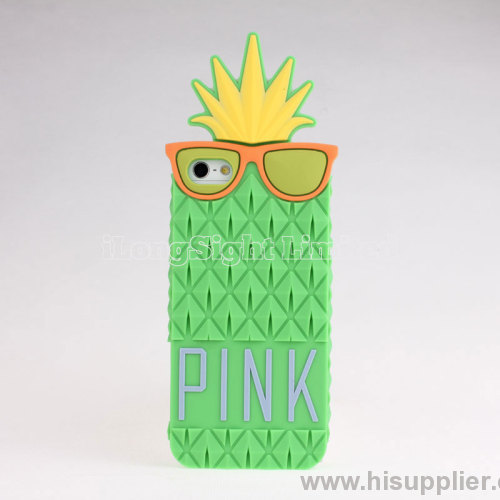 Cute 3D Pink pineapple sunglasses Silicone Case for iphone 5