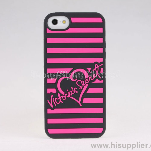 Victorias secret stripe silicone back case for iPhone 5/love silicone case