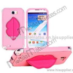 New Style Sexy Lip Kickstand Cross Pattern Leather Case for Samsung N7100 Galaxy Note2