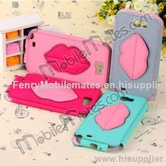 New Style Sexy Lip Kickstand Cross Pattern Leather Case for Samsung N7100 Galaxy Note2