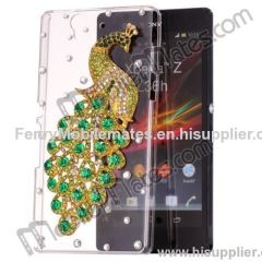 Glittering Rhinestone Peacock Pattern Transparent Hard Case for Sony L36h Xperia Z L36i Yuga C6603 C6602 C660X