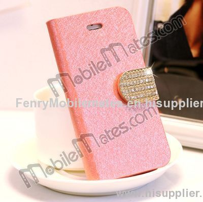 Shining Diamond Magnitic Power Glittering Flip Stand Leather Case for iPhone5 with TPU Inner Case