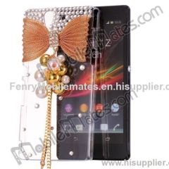 3D Bowknot Crystal Diamond Transparent Hard Case for Sony L36h Xperia Z L36i Yuga C6603 C6602 C660X