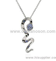 Snake necklace pendant with blue CZ stones