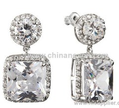 Glamorous Cushion Cut CZ Dangle Earrings