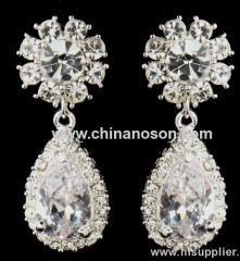 Silver earring with pear shape CZ stones