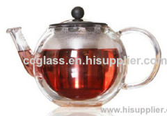 Elegant Innovative Design Double Wall Glass Tea Pot Coffee Pot
