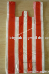 white/red striped vest bag,promotional packing bag,red bag,Promotion Bag,Grocery Bags