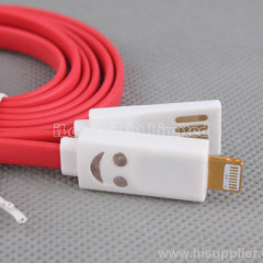 Smiley Face 8 Pin Flat Noodle LED Lighting USB Data Sync and Charger Cable for iPhone 5
