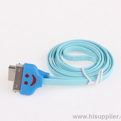 Smiley Face Luminescence LED 30 Pin Lightning USB Flat Noodle Data Sync and Charger Cable for iPhone 4 4s