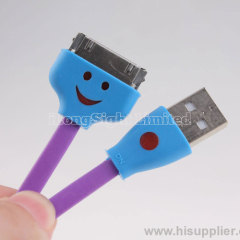 Smiley Face Luminescence LED 30 Pin Lightning USB Flat Noodle Data Sync and Charger Cable for iPhone 4 4s