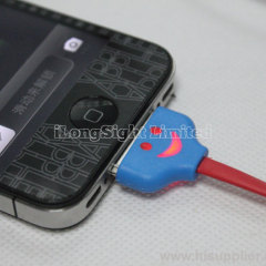 Smiley Face Luminescence LED 30 Pin Lightning USB Flat Noodle Data Sync and Charger Cable for iPhone 4 4s