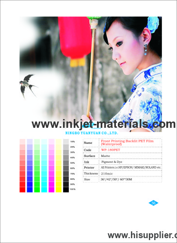 Waterproof Front Printing Backlit PET Film