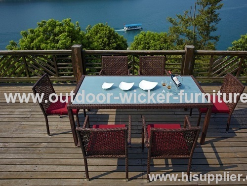 tempered glass rattan dining table and chairs