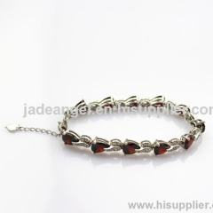 925 silver bracelet,fine jewelry created garnet and clear cubic zircon link bracelet