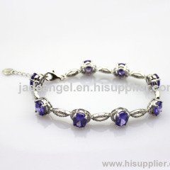 sterling silver jewelry oval cut created amethyst and clear cubic zircon link chain bracelet
