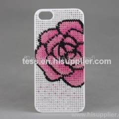 Diamond Plastic Case For iPhone 5 with Rose Flower Pattern Full Glittering