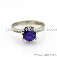 gemstone jewelry,solid silver sterling ring round cut created amethyst cubic zircon ring