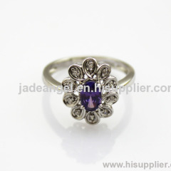 925 silver jewelry oval cut amethyst cubic zircon gemstone ring