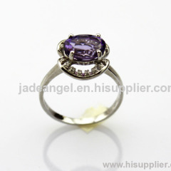 925 Sterling Silver Ring Oval Cut Created Amethyst Ring