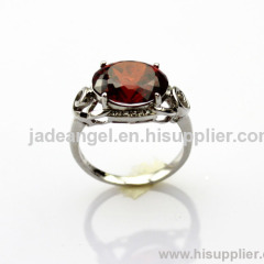 Sterling Silver Ring 10x12mm Oval Cut Garnet Cubic Zircon Jewelry