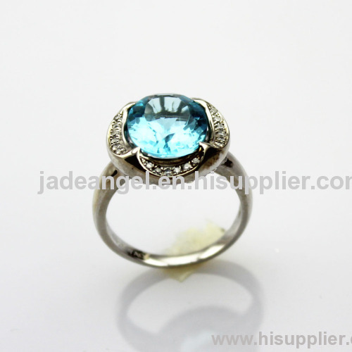 fashion silver jewelry.9x11mm Oval Cut Blue Topaz Cubic Zircon Ring