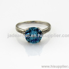 Jade Angel Fashion Sterling Silver with Round Cut 9mm Created Tanzanite and CZ Diamonds Ring Color Blue Size 7.5